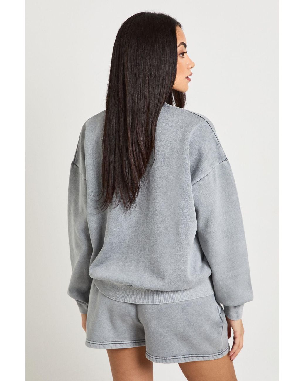 Boohoo Gray Washed Crew Neck Sweatshirt Short Tracksuit