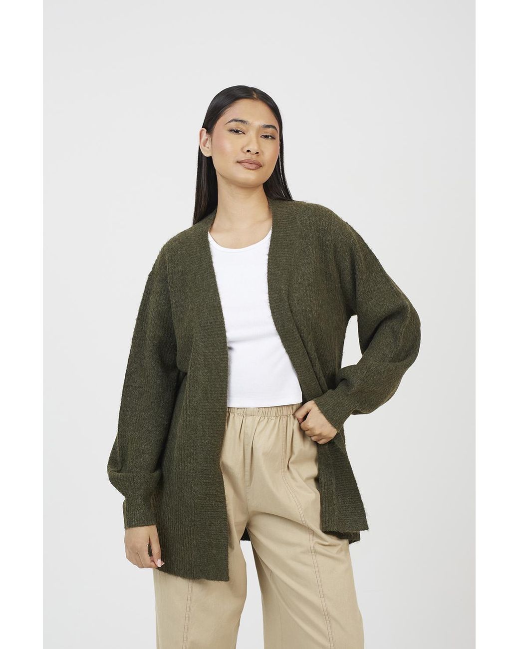 Brave Soul Green Fisherman Knit Dropped Shoulder Cardigan