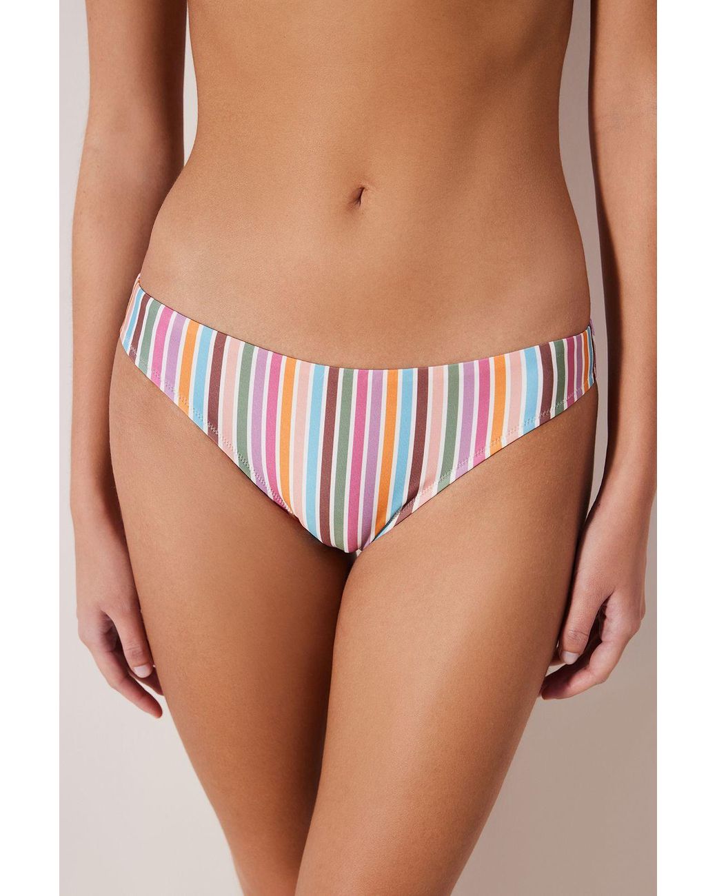 Penti Pink Striped Mid-Waist Bikini Bottoms