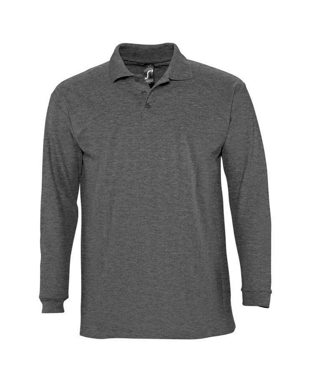 Sol's Gray Winter Ii Long Sleeve Pique Cotton Polo Shirt Marl) for men
