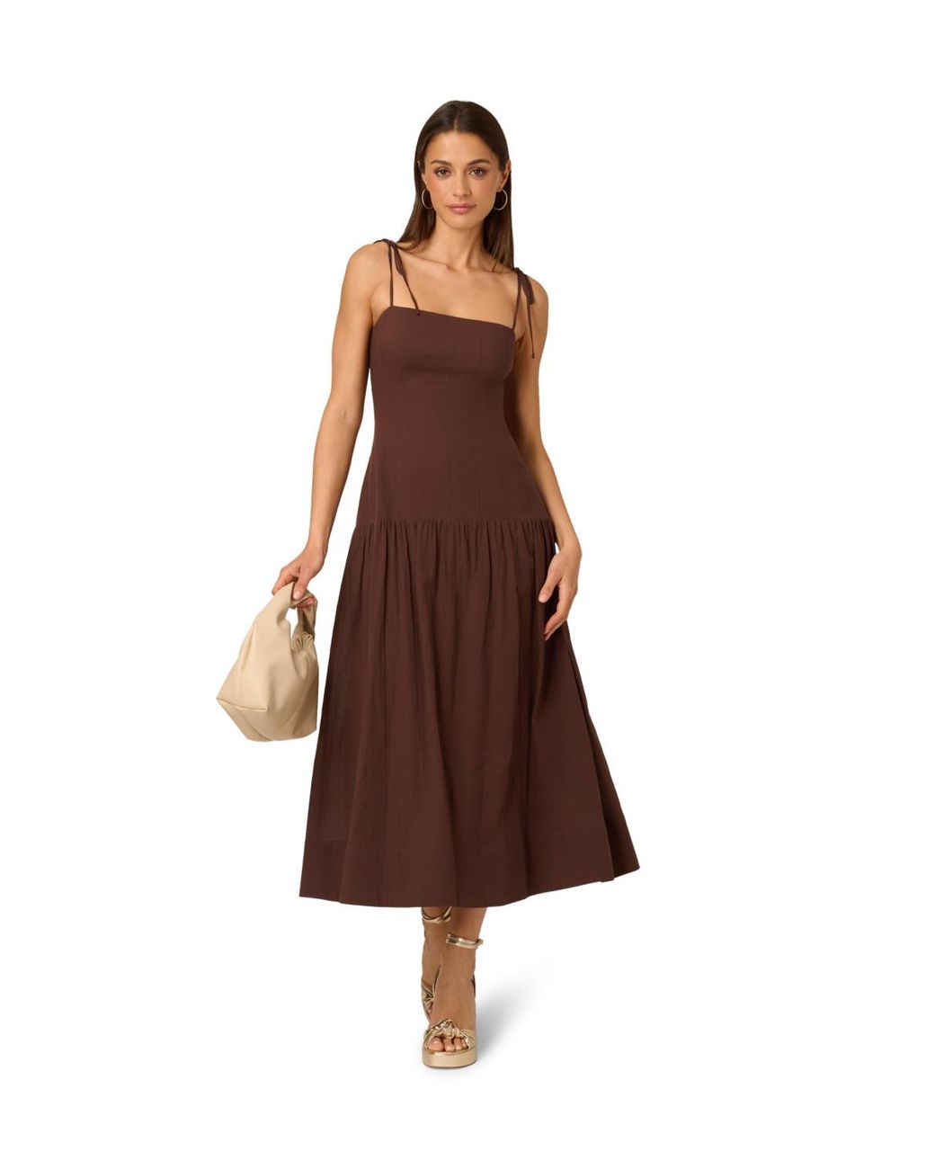 Adrianna Papell Brown Solid Midi Dress