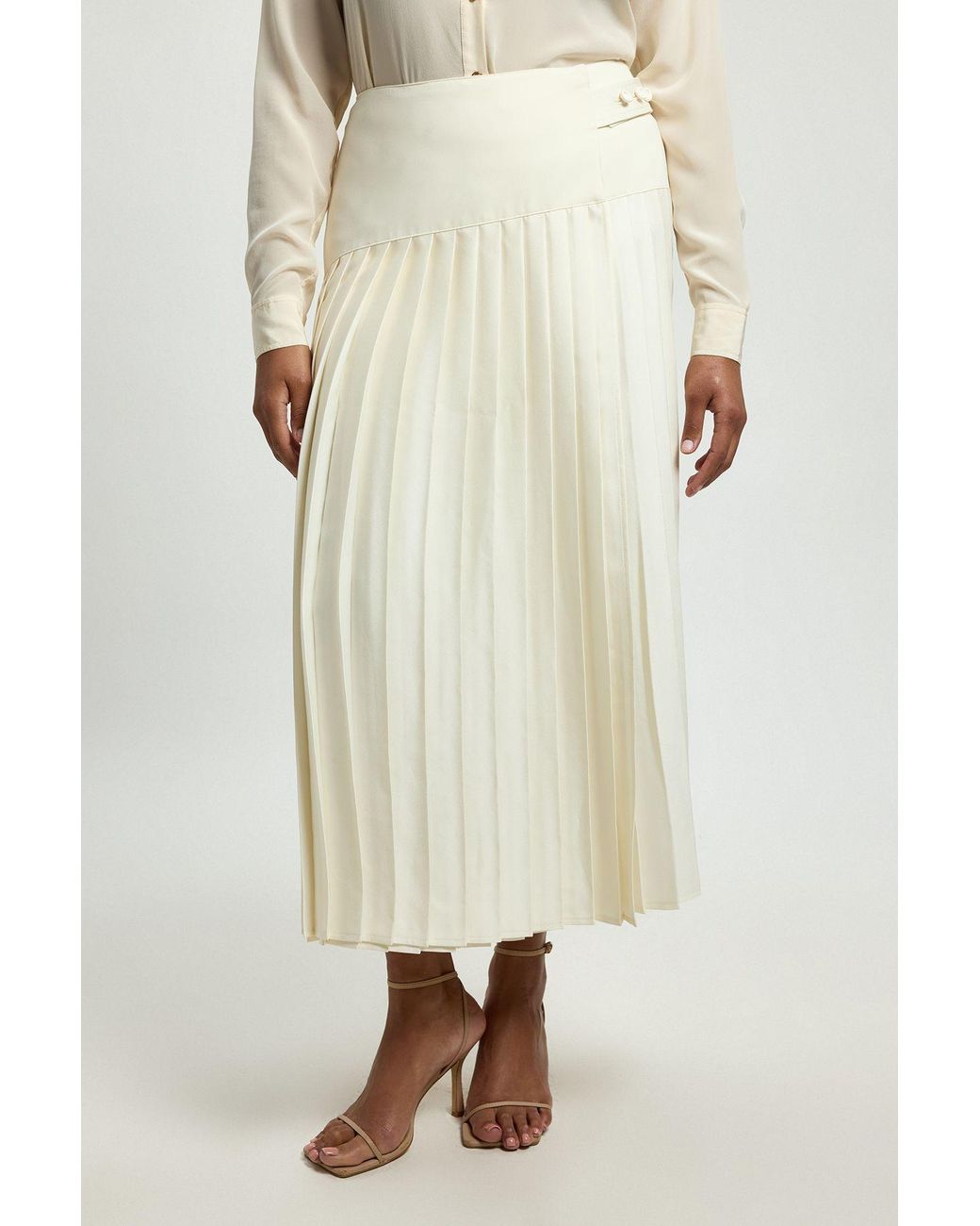 Karen Millen Natural Plus Size Satin Tux Tailored Pleated Skirt