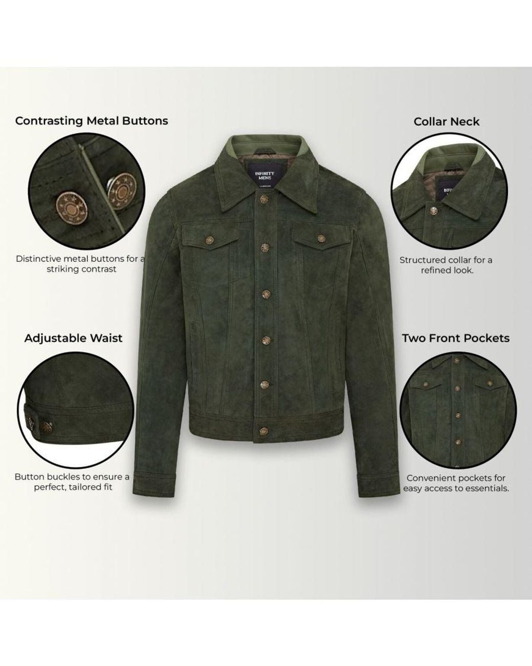 Infinity Leather Green Trucker Goat Suede Western Jeans Jacket for men