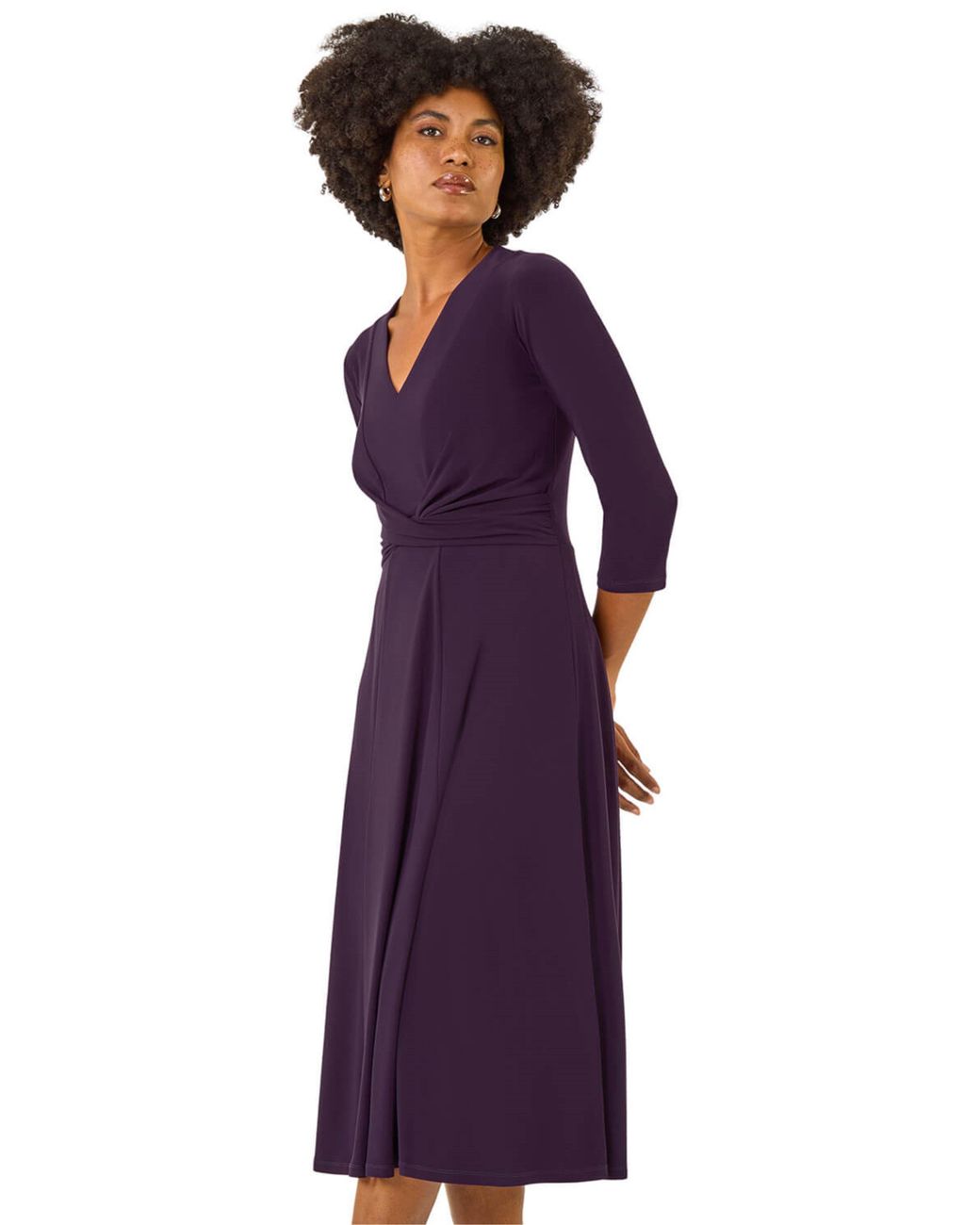 Roman Purple Stretch Crossover Midi Dress
