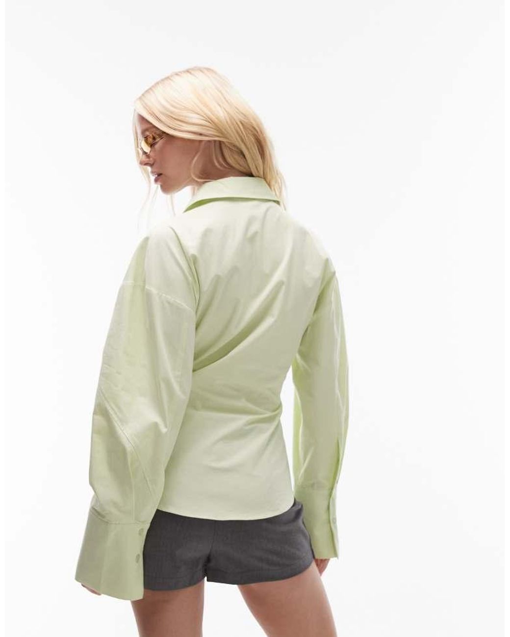TOPSHOP Green Asymmetric Placket Cinch Shirt
