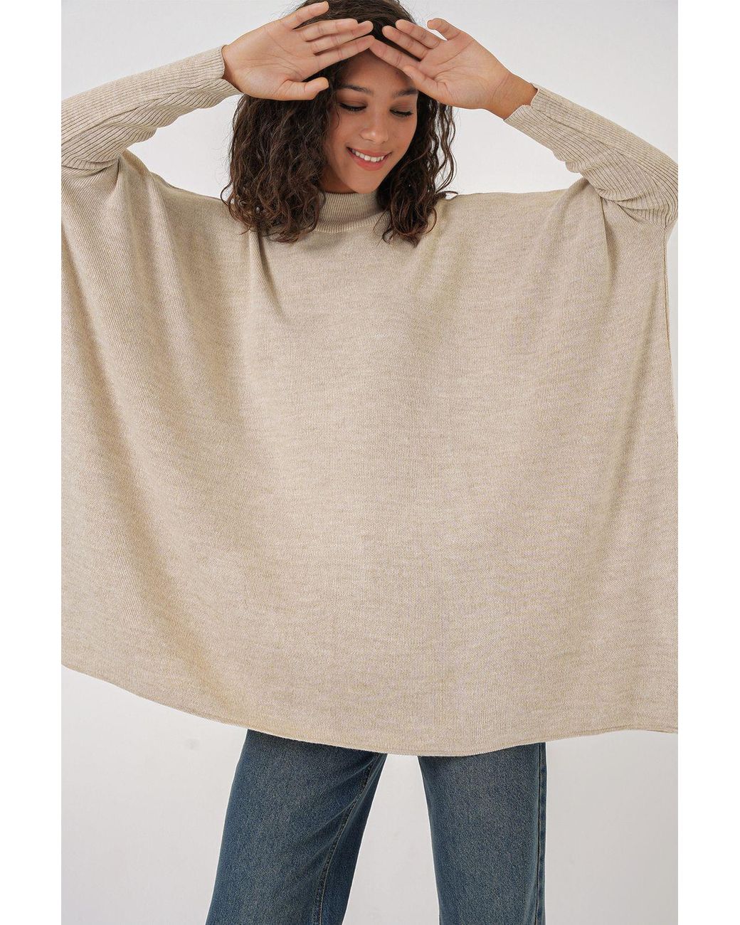 Bigdart Natural Slit Detailed Half Turtleneck Loose Sweater