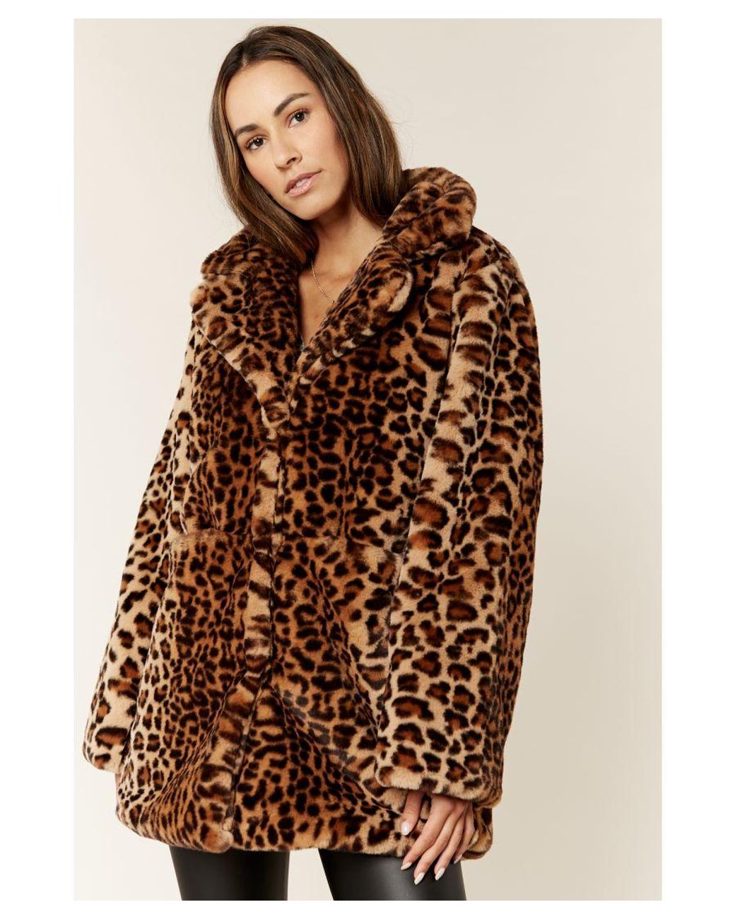 Gini London Brown Print Faux Fur Coat Jacket