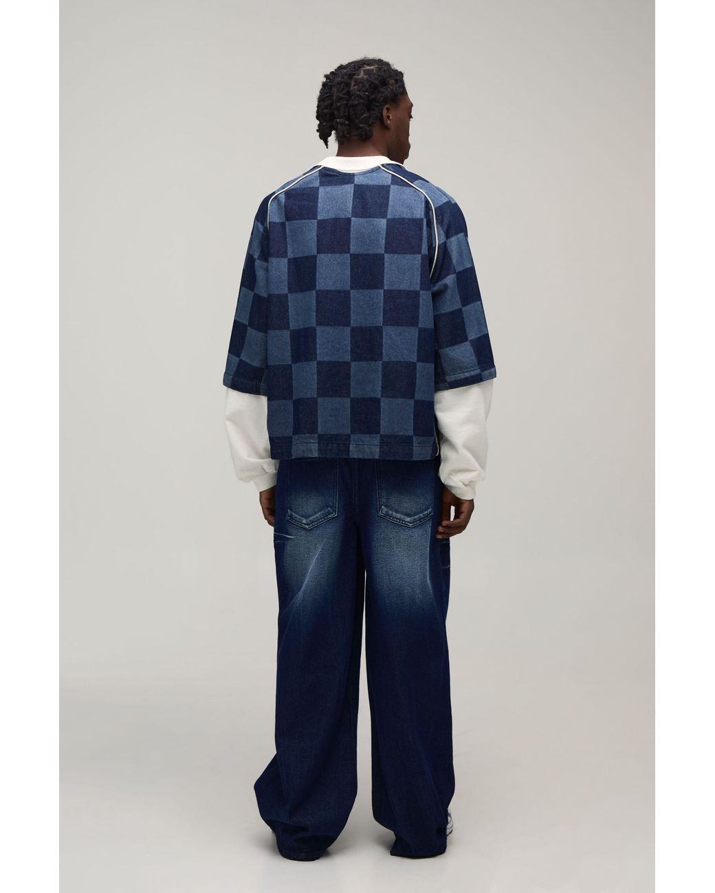 BoohooMAN Blue Baggy Rigid Acid Wash Denim Jeans for men