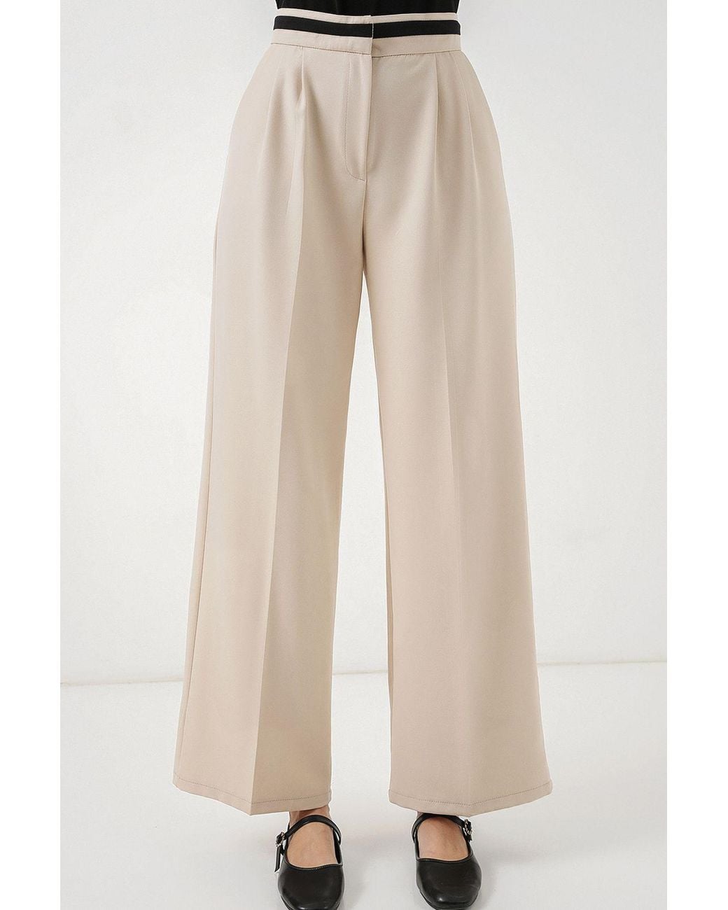 Bigdart Natural High Waist Wide Leg Trousers With Pockets
