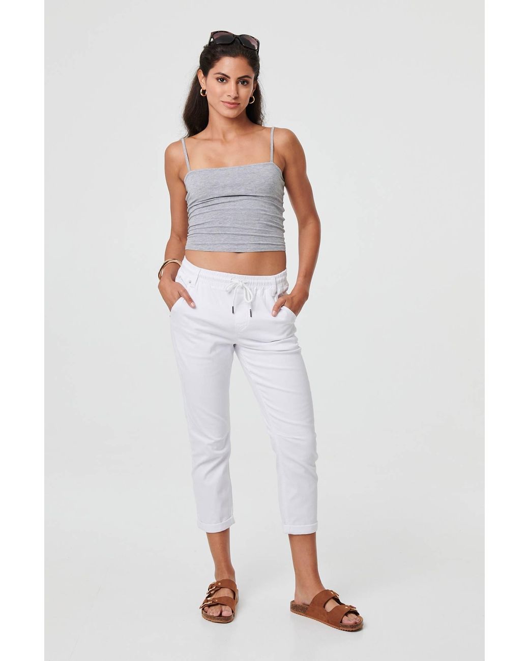 Izabel London White High Waist Skinny Cropped Trousers