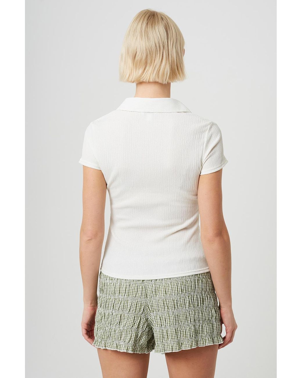 Brave Soul Natural Textured Jersey Short Sleeve Button Down Top