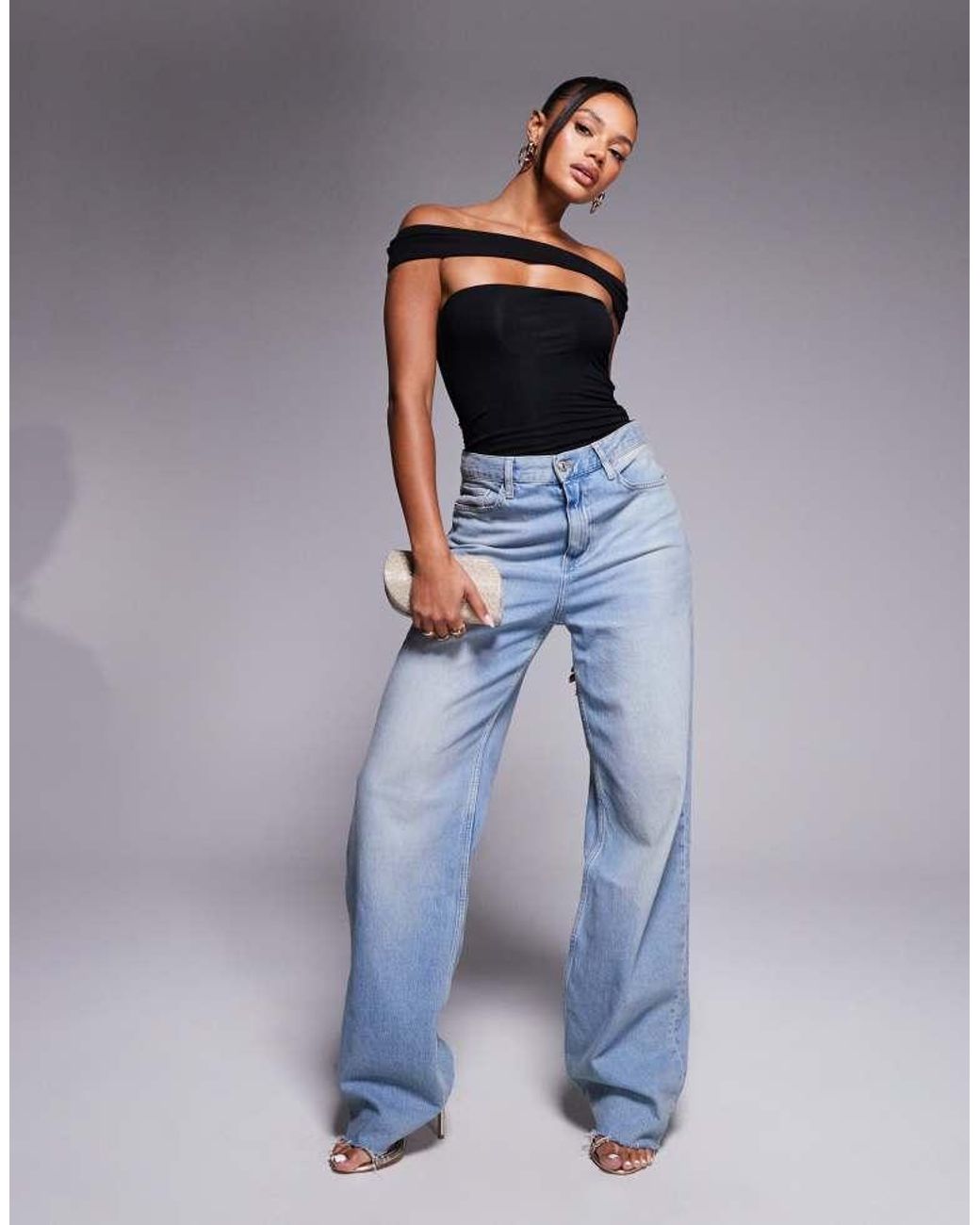 Oh Polly Gray Lida Off Shoulder Cut-Out Bodysuit