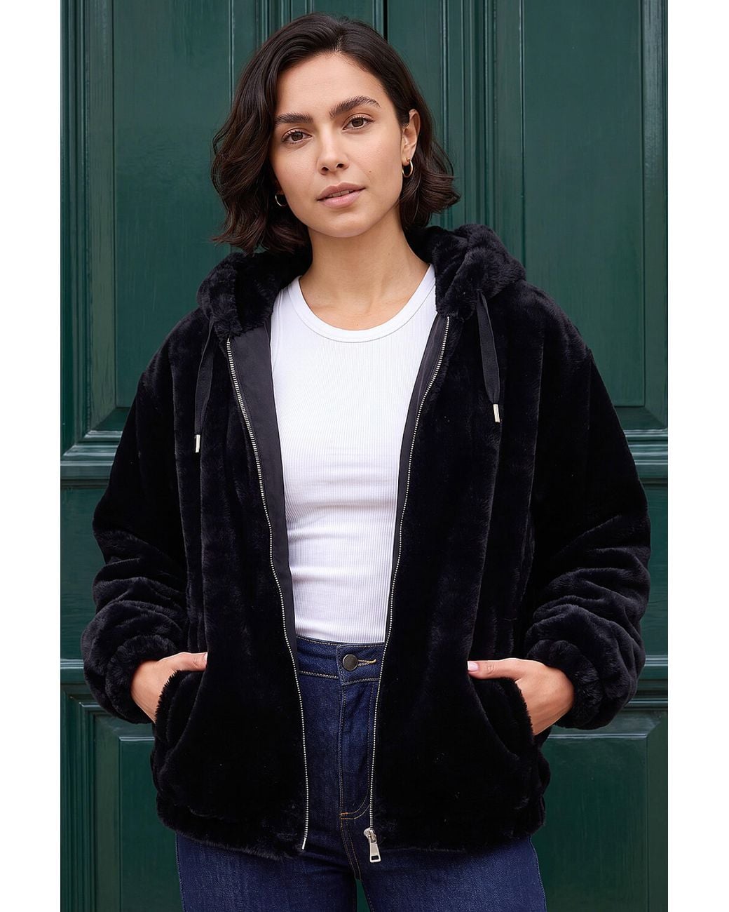 Roman Gray Faux Fur Hood Jacket