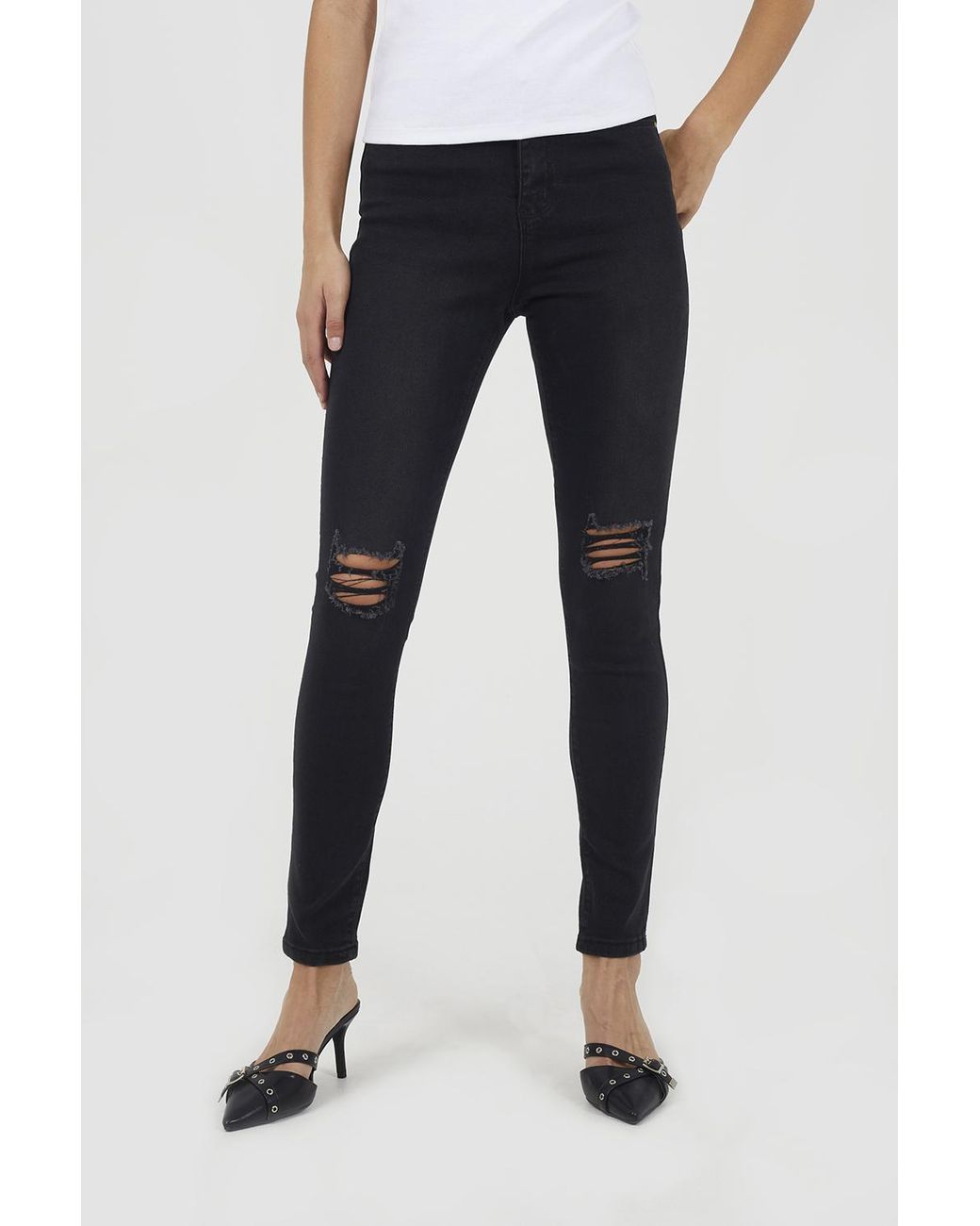 Brave Soul Blue Ripped Skinny Jeans Cotton
