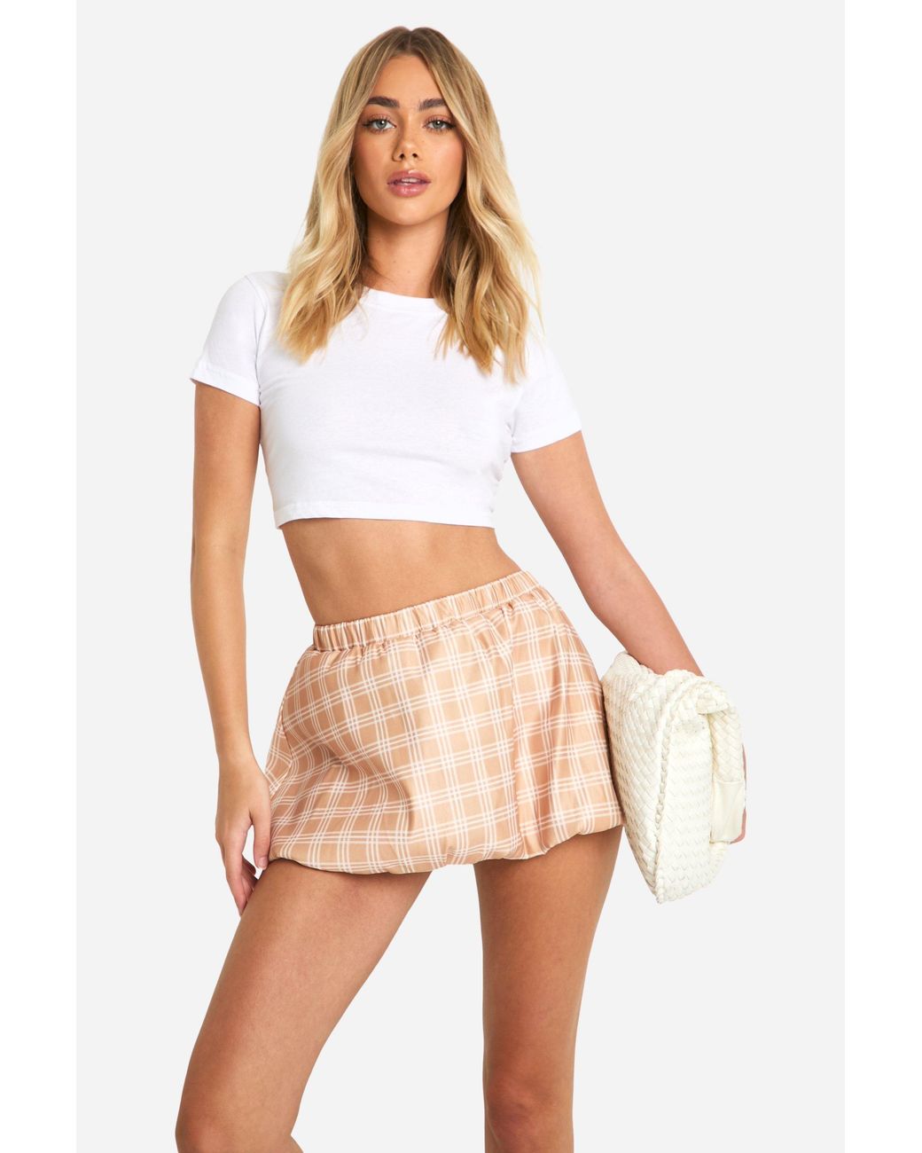 Boohoo Pink Boxer Flannel Puff Ball Micro Mini Skirt