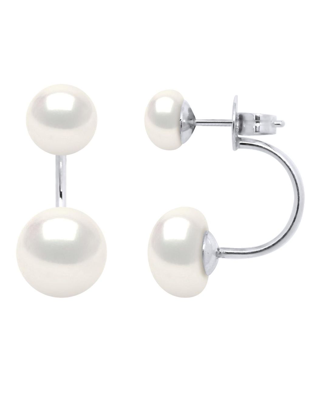 Ateliers Saint Germain White Earrings Duo Real Cultured Freshwater Pearls Button 6 And 9 Mm