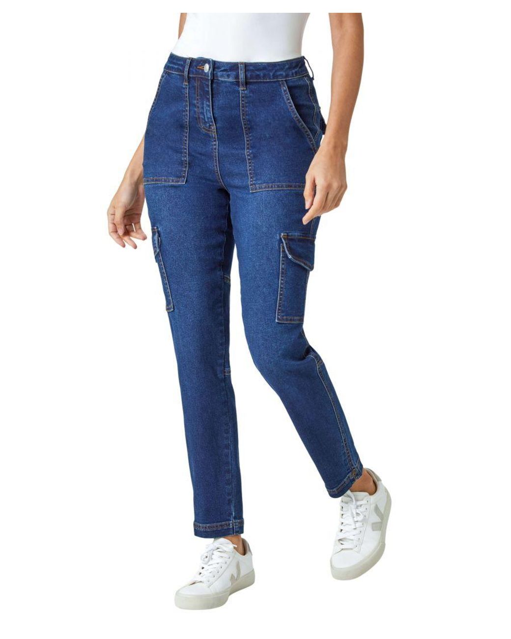 Roman Blue Cotton Blend Cargo Stretch Jegging