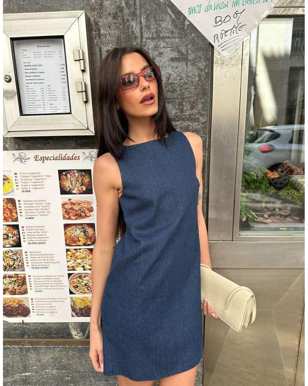 Labelrail Blue X Barbara Ines Back Detail Denim Mini Shift Dress