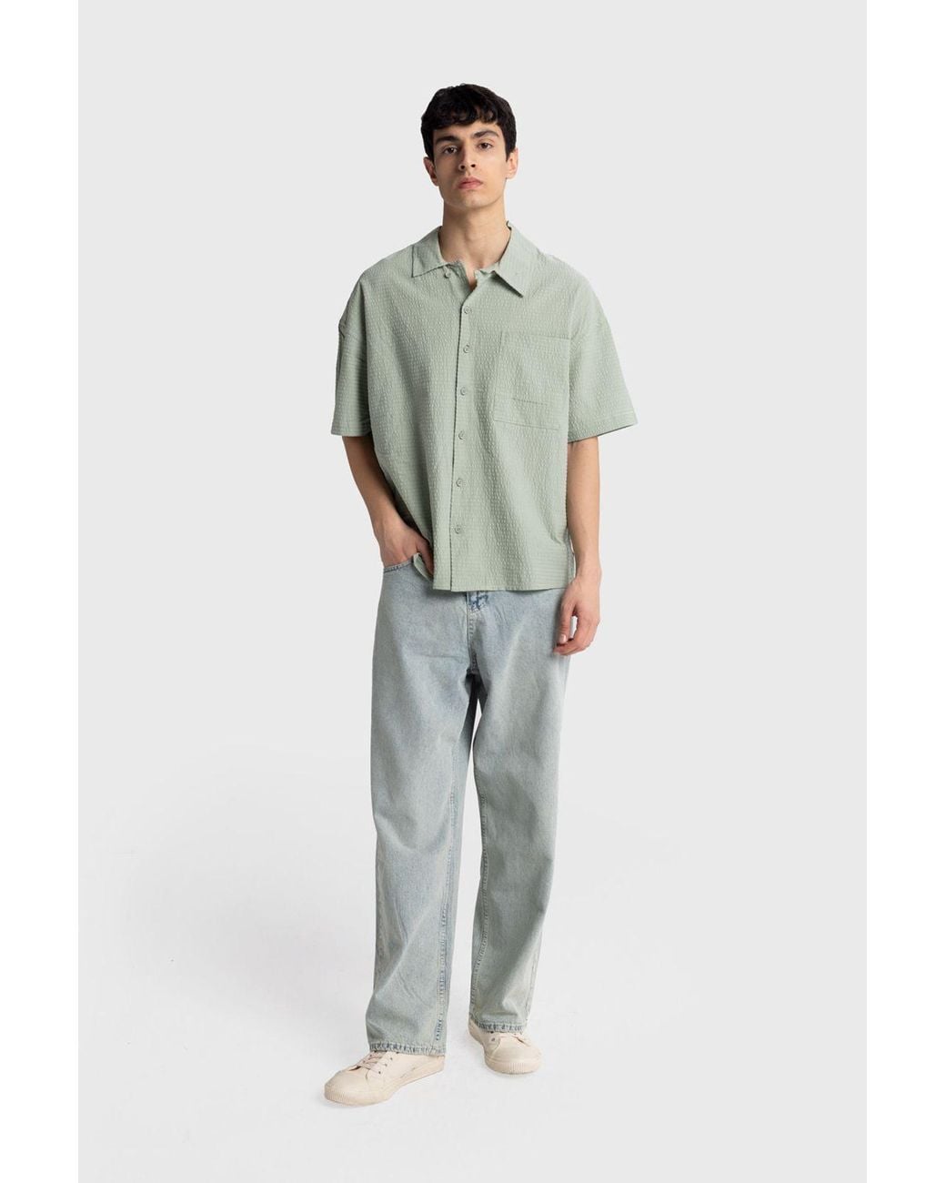 Giesto Green Textured Short Sleeve Shirt for men