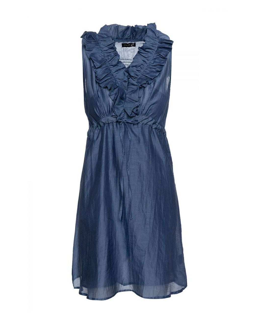 Conquista Blue Sleeveless Ruffle Detail Dress