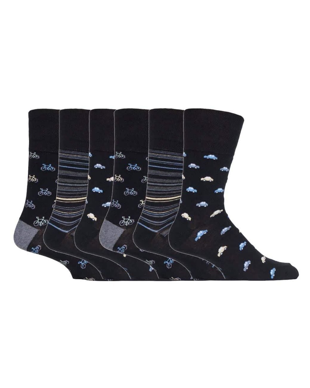 Gentle Grip Black 6 Pairs Non Elastic Socks for men