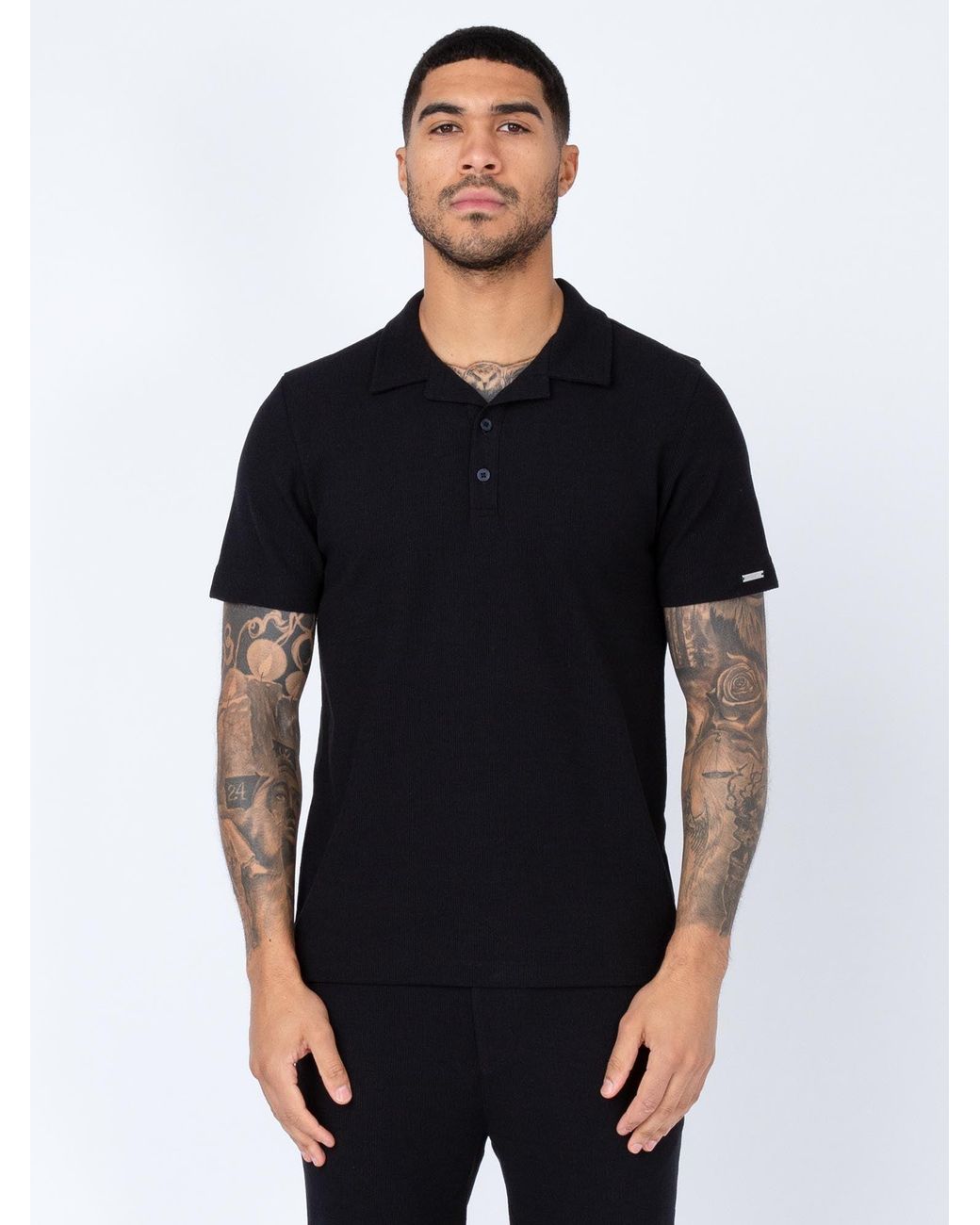 Luke 1977 Black Maderas Waffle Textured Polo for men