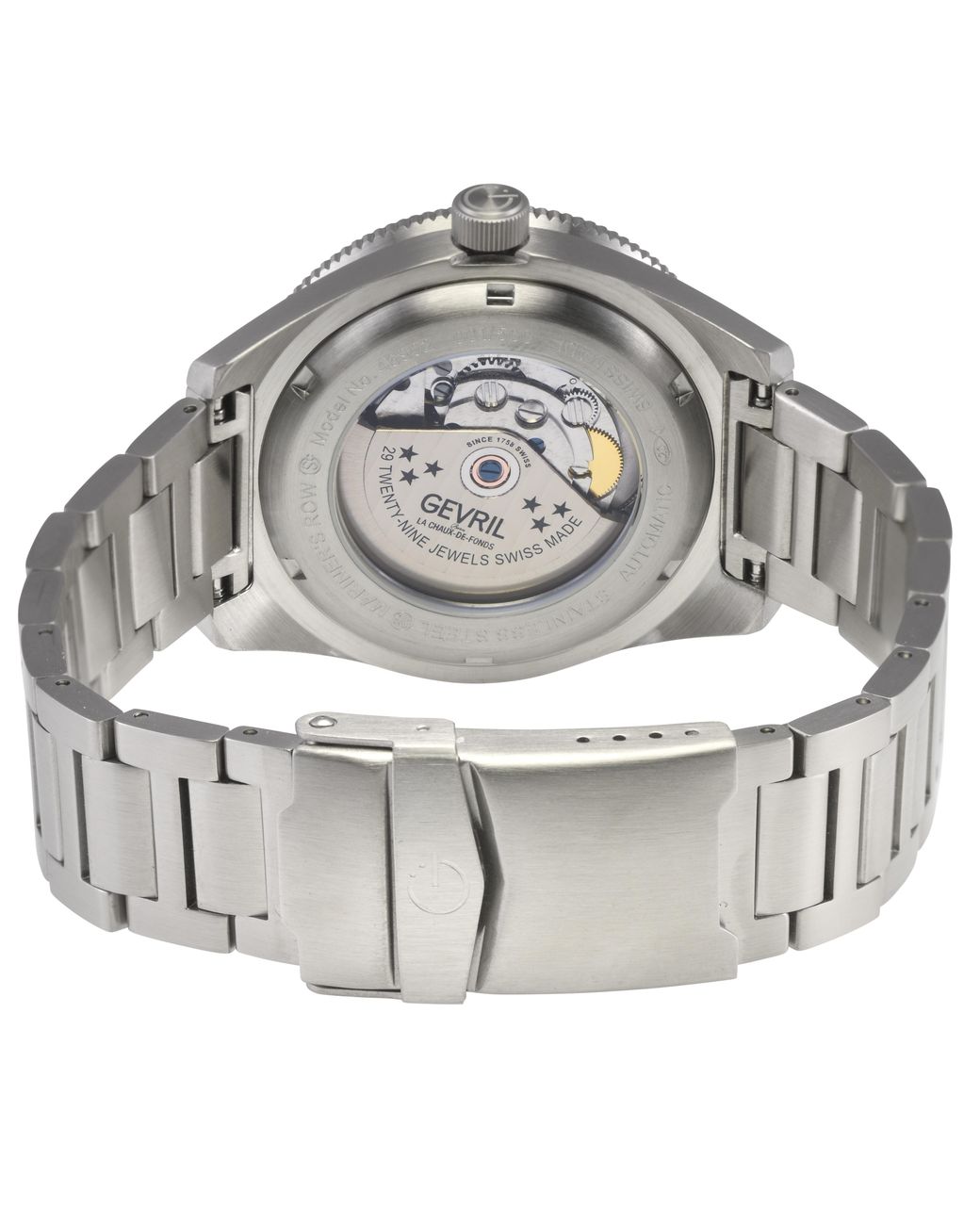 Gevril Gray Mariner Row Automatic, Ss Case, Bezel, Dial, 316L Stainless Steel Satin Bracelet Watch for men