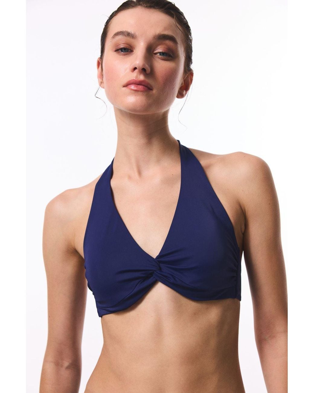 Penti Blue Solid Triangle Halter Bikini Top