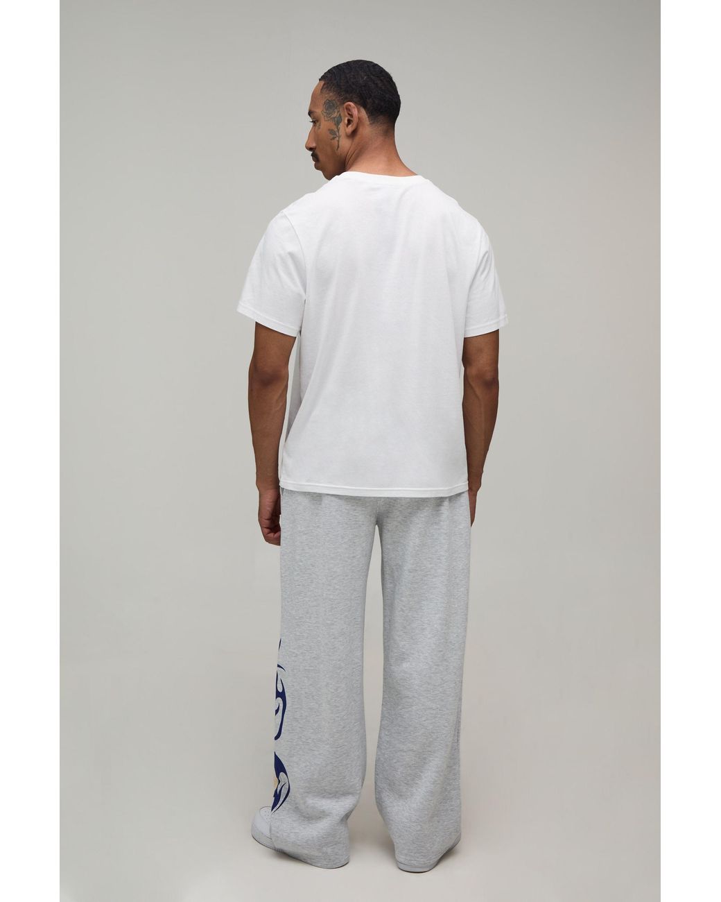 BoohooMAN Gray Wide Leg Gothic Print Jogger for men