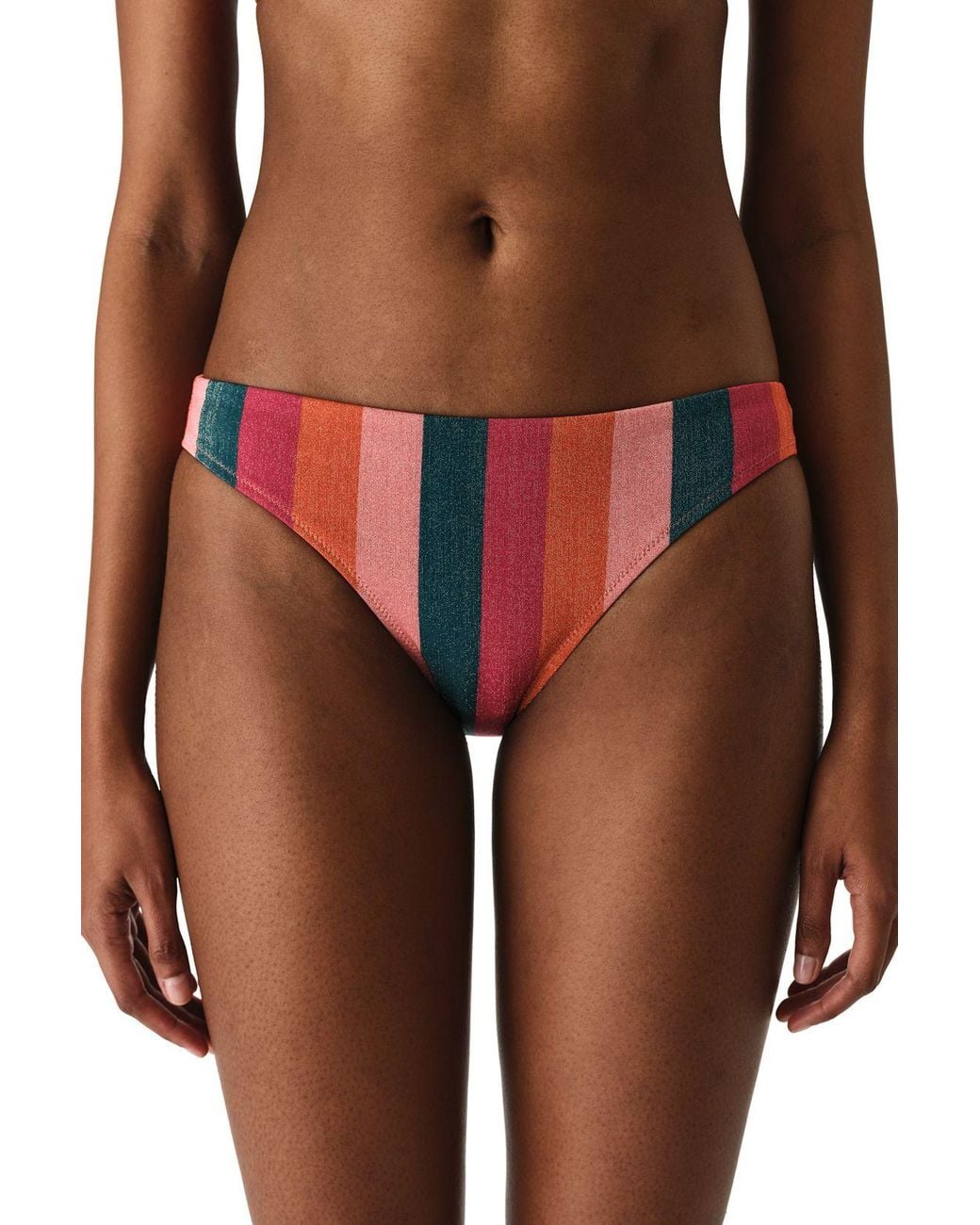 Penti Red Devin Striped Metallic Mid Waist Bikini Bottom