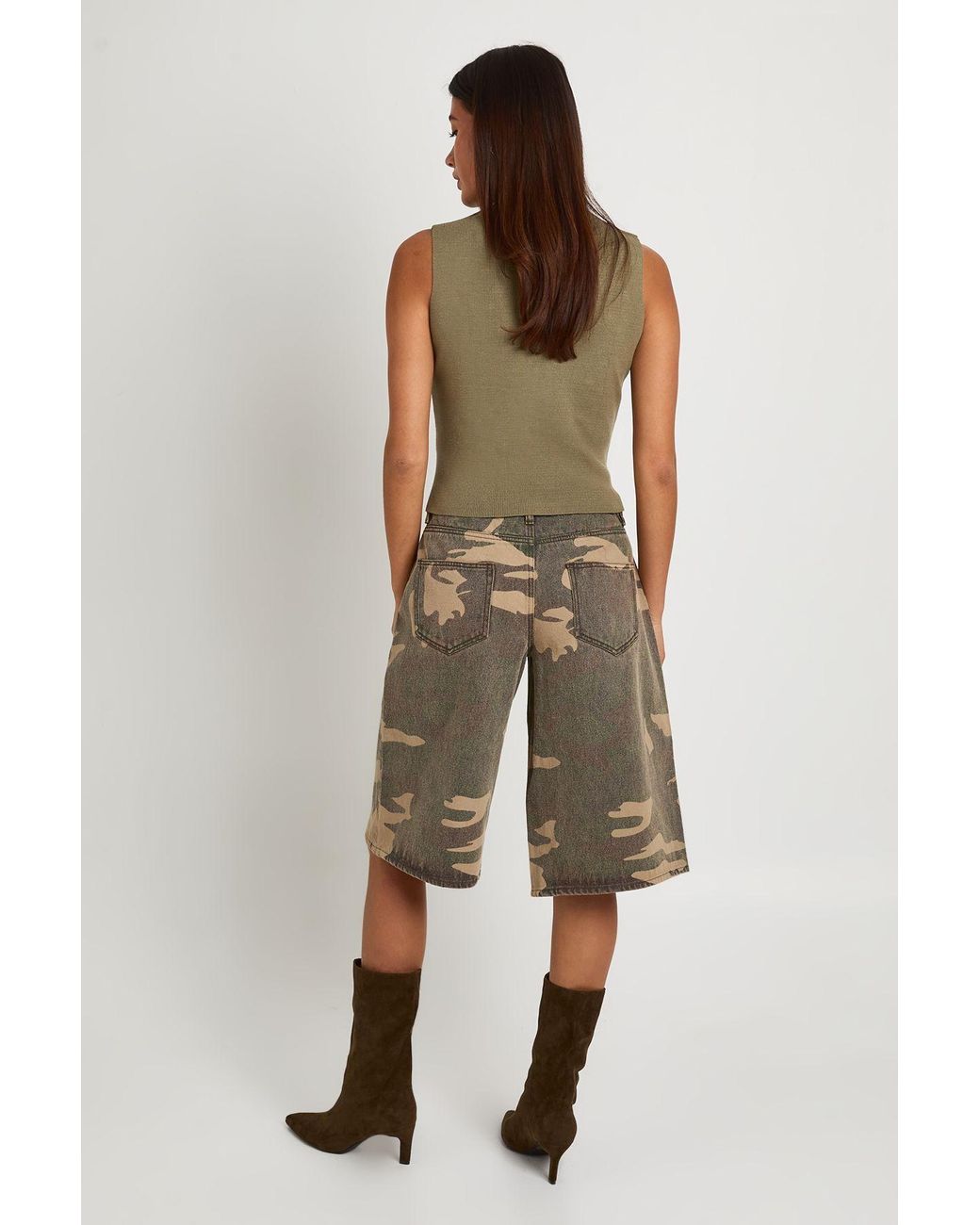 Boohoo Natural Camo Print Low Rise Longline Jort