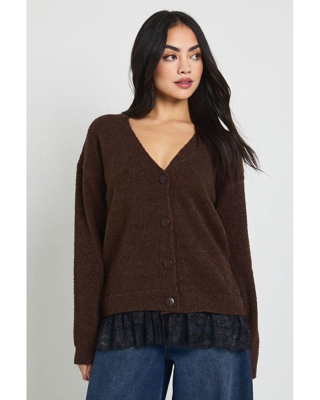 Boohoo Black L.Ace Trim Hem Knitted Cardigan