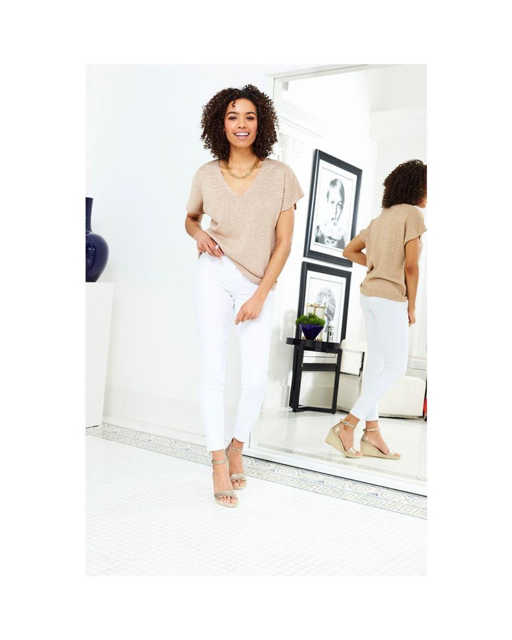 Sosandar Rose Metallic Short Sleeve Knitted Top
