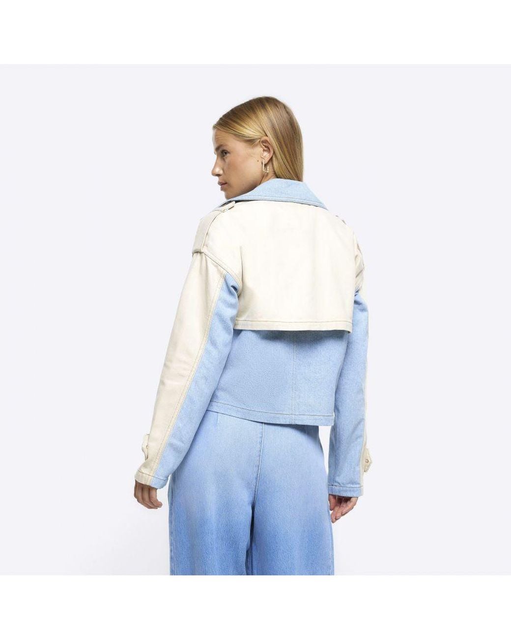 River Island Blue Trench Jacket Denim Crop Cotton