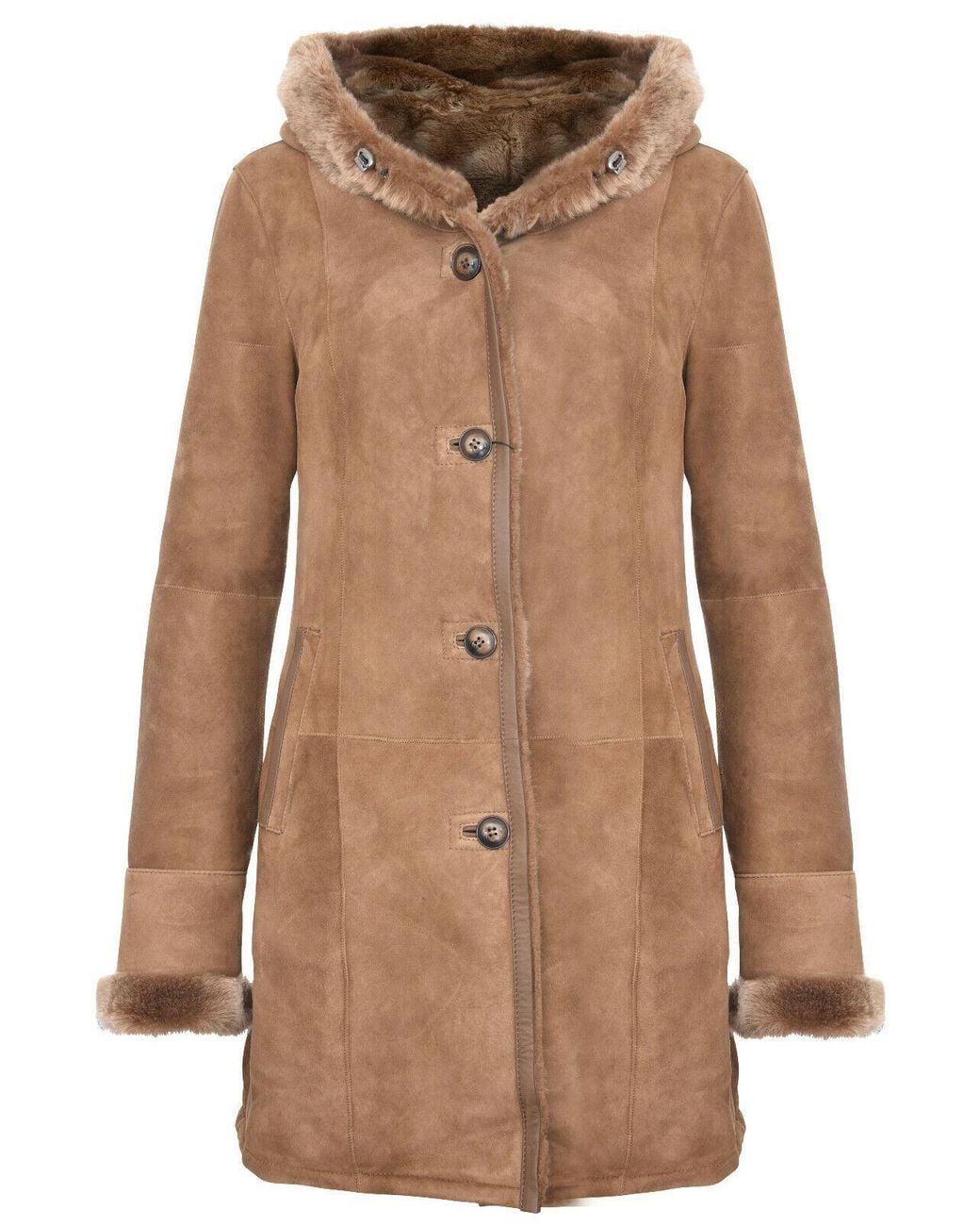 Infinity Damen Echt Toscana Lammfell Lederjacke – Schwarzer Trenchcoat, Wildleder, Knielang
