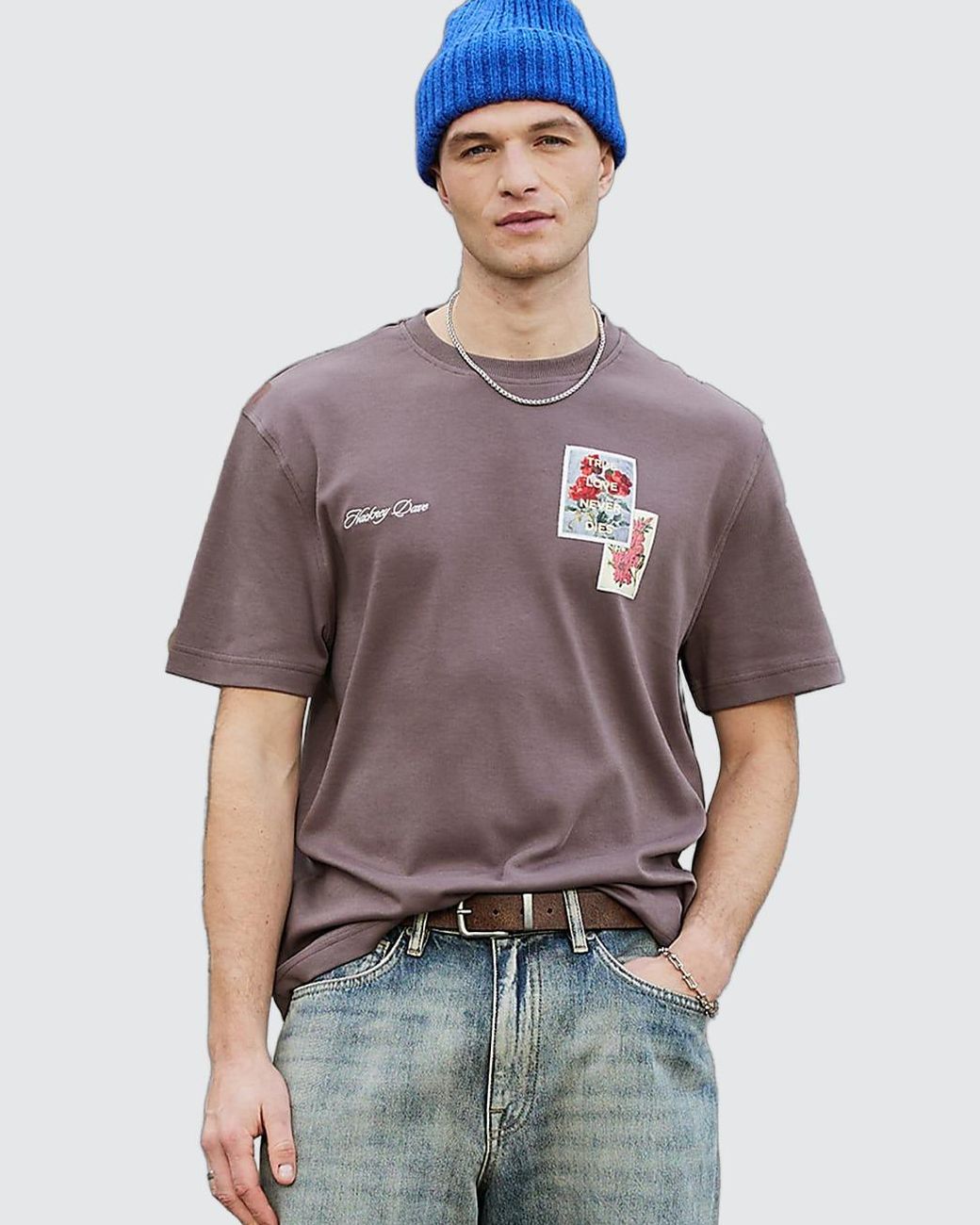 River Island Brown T-Shirt The Real Hackney Dave Floral Cotton for men