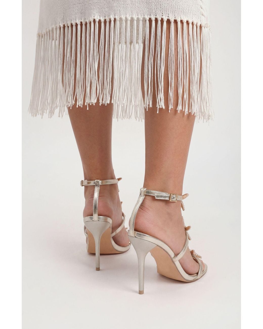 Boohoo Natural Embellished Triple Starfish Trim Strappy Heels