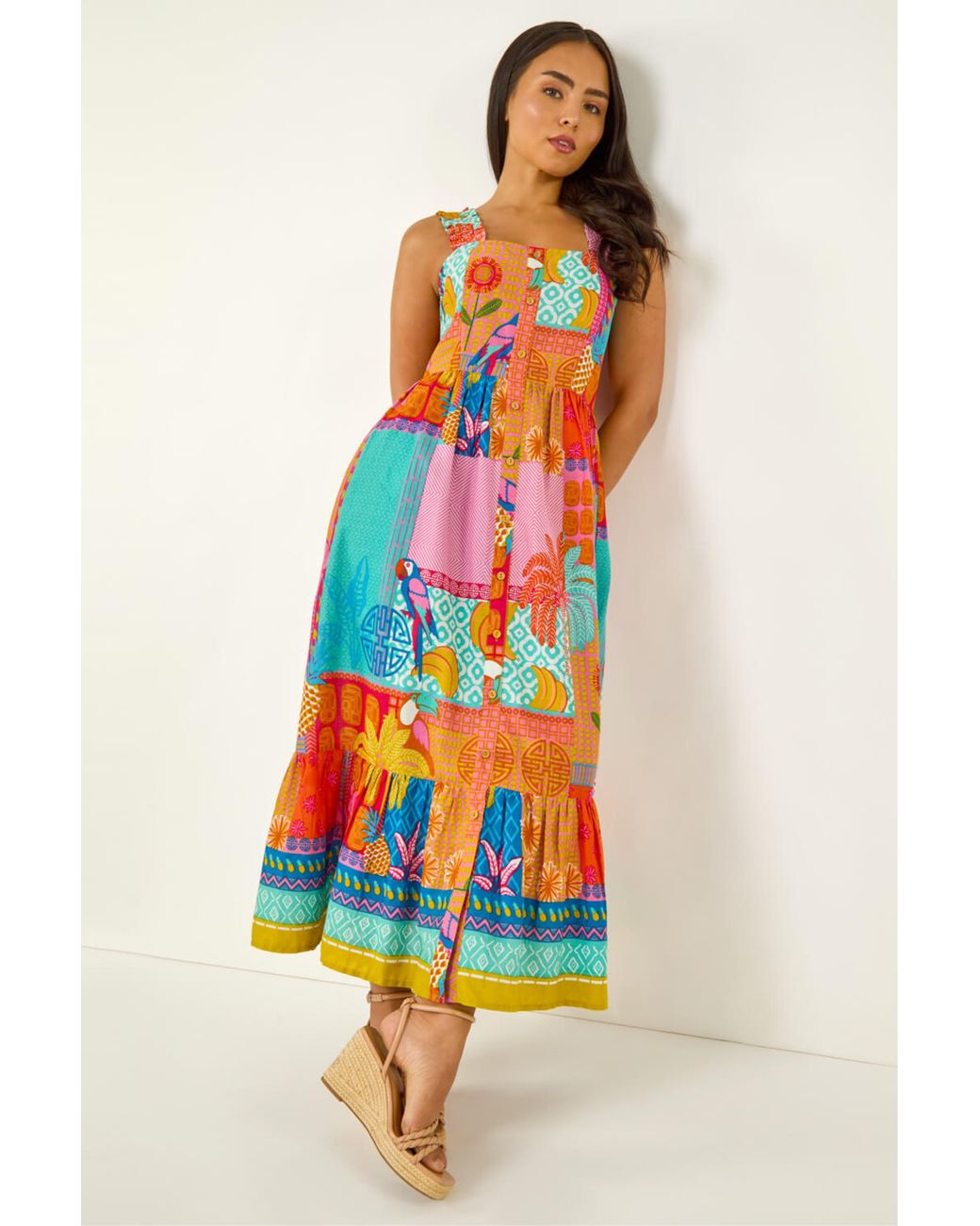Roman White Petite Patchwork Tiered Maxi Dress