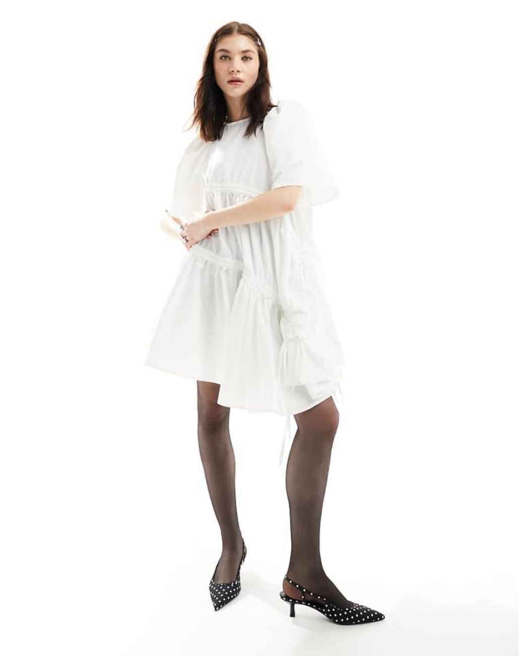 knee length dresses for ladies Daniela Ruched Halter Midi Dress / White | Meshki