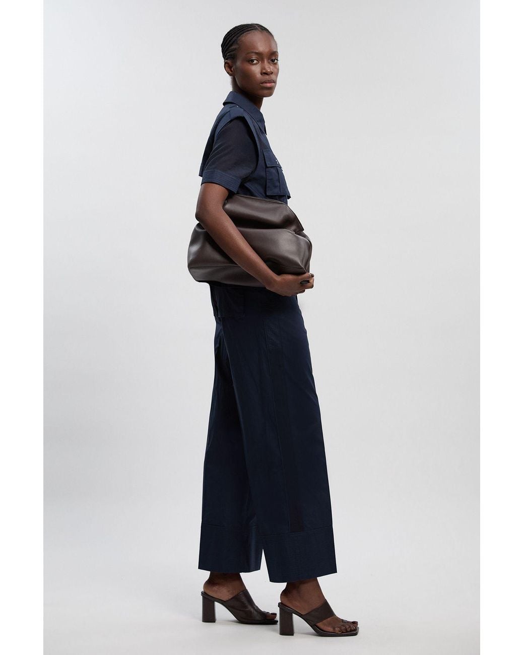 Karen Millen Blue Utility Organdie Detail Woven Wide Leg Trouser