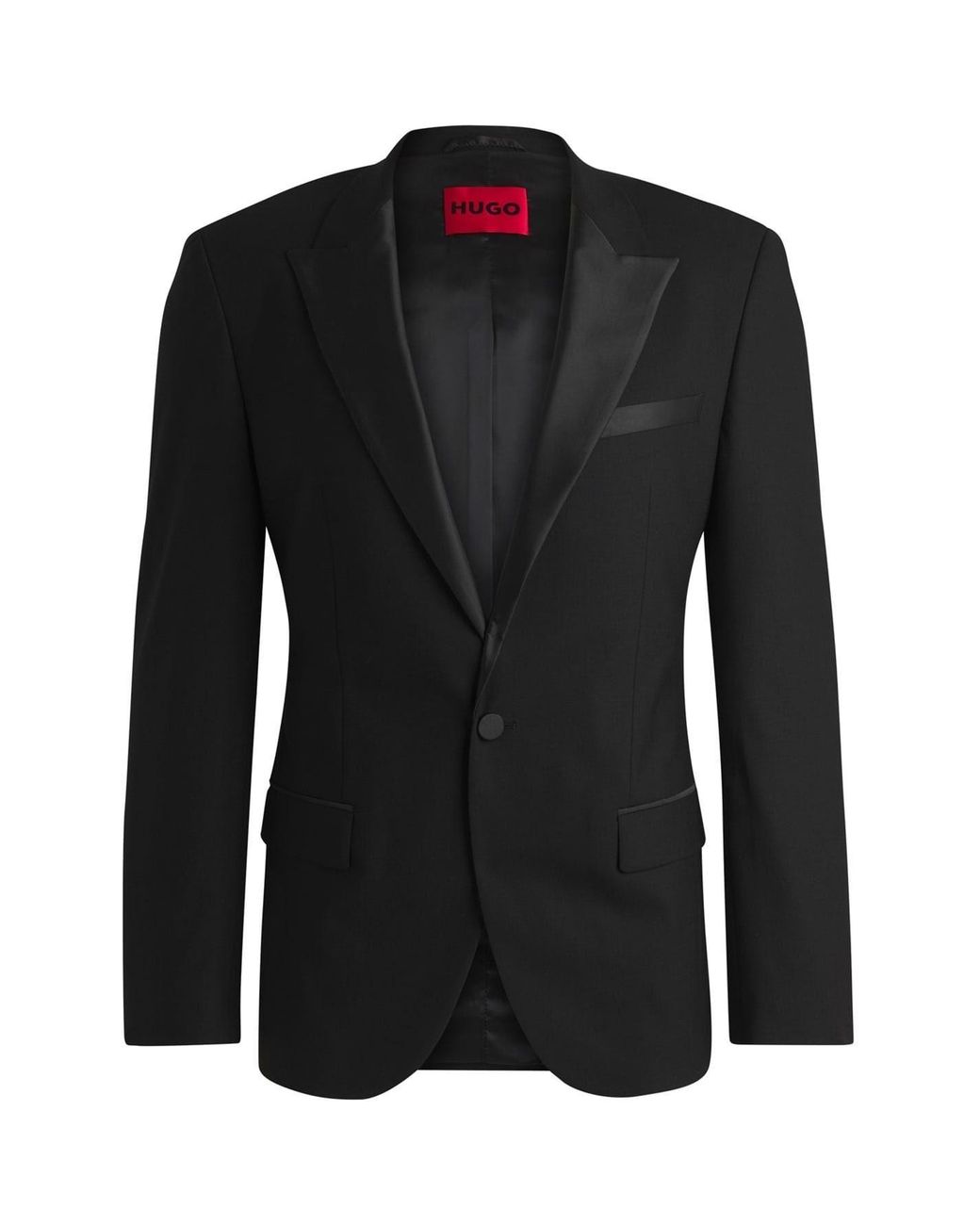 HUGO Black Solid Patterned Lapel Collared Blazer for men