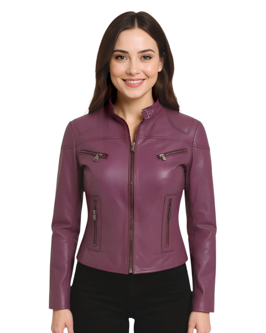 Infinity Leather Purple Casual Slim-Fit Biker Jacket-Tulsa Lamb Leather