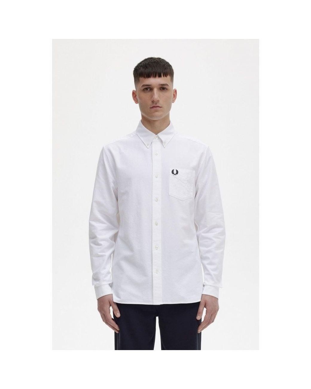 Fred Perry White Long Sleeve Oxford Shirt for men