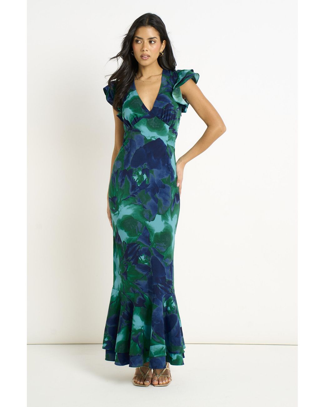 Gini London Blue Watercolour Floral Maxi Dress