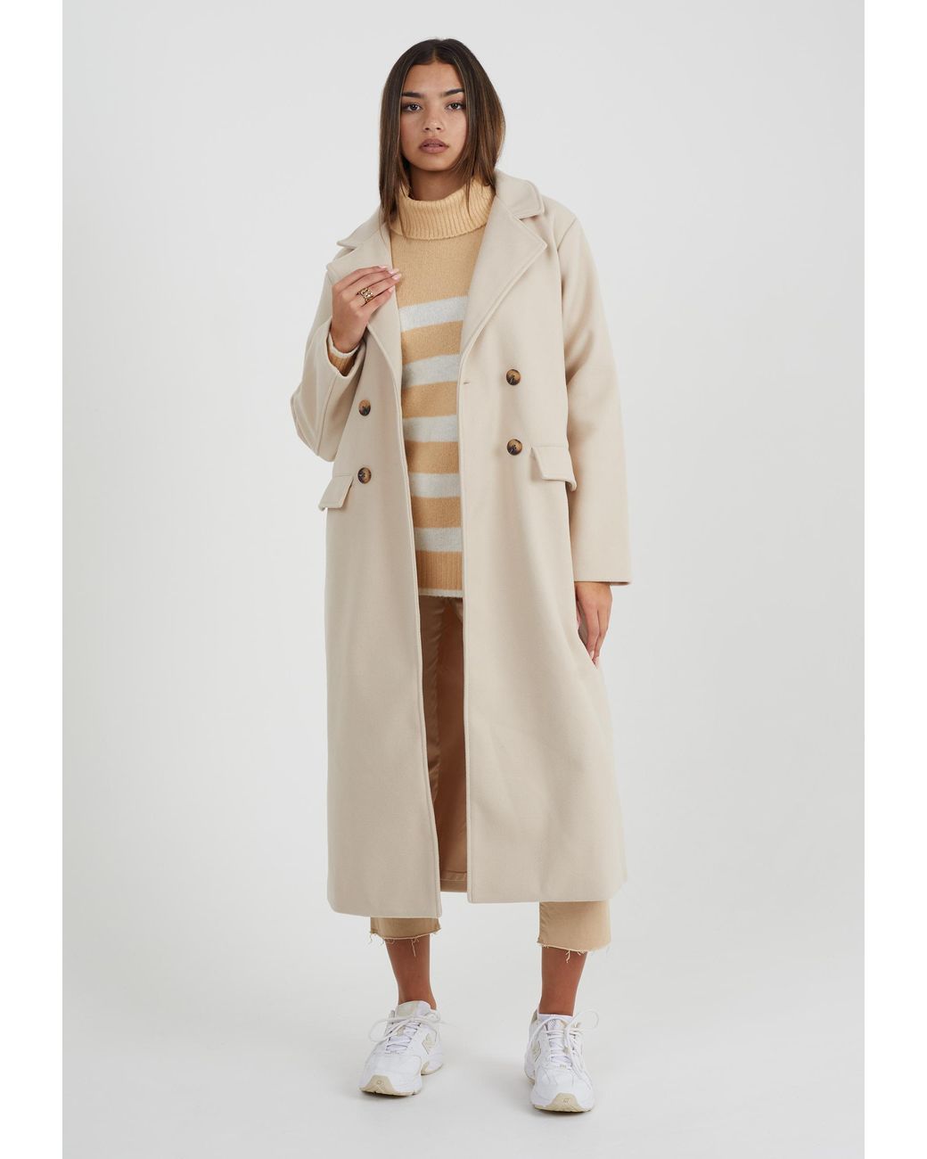 Brave Soul Natural 'Annabell' Double Breasted Faux Wool Longline Coat