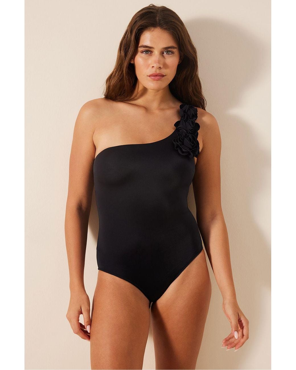 Penti Black Flower One Shoulder Swimsuit