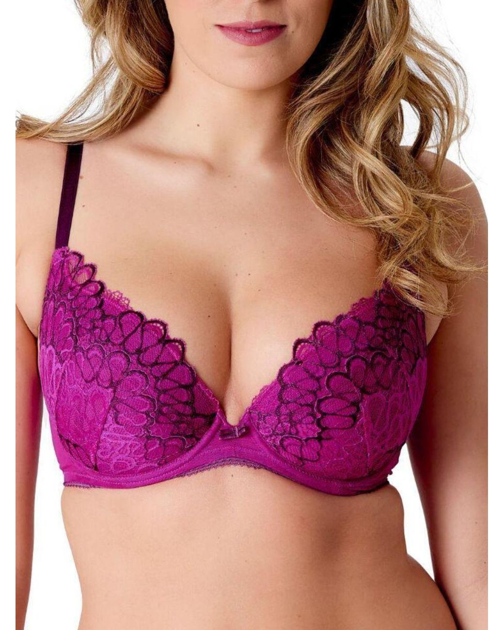 Gossard Purple Swirl Padded Plunge Bra Raspberry