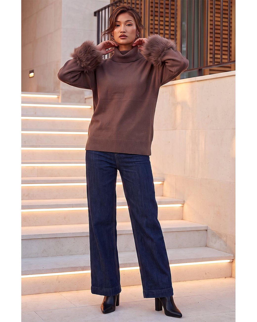 Roman Purple Faux Fur Trim Jumper