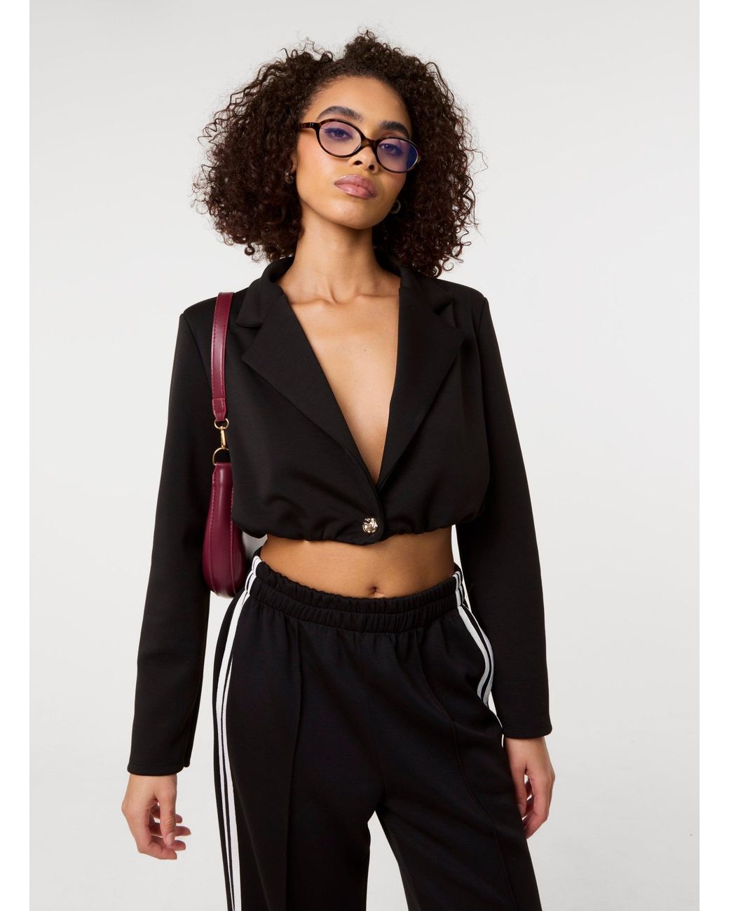 Pink Vanilla Black Crop One Button Puffball Blazer Jacket
