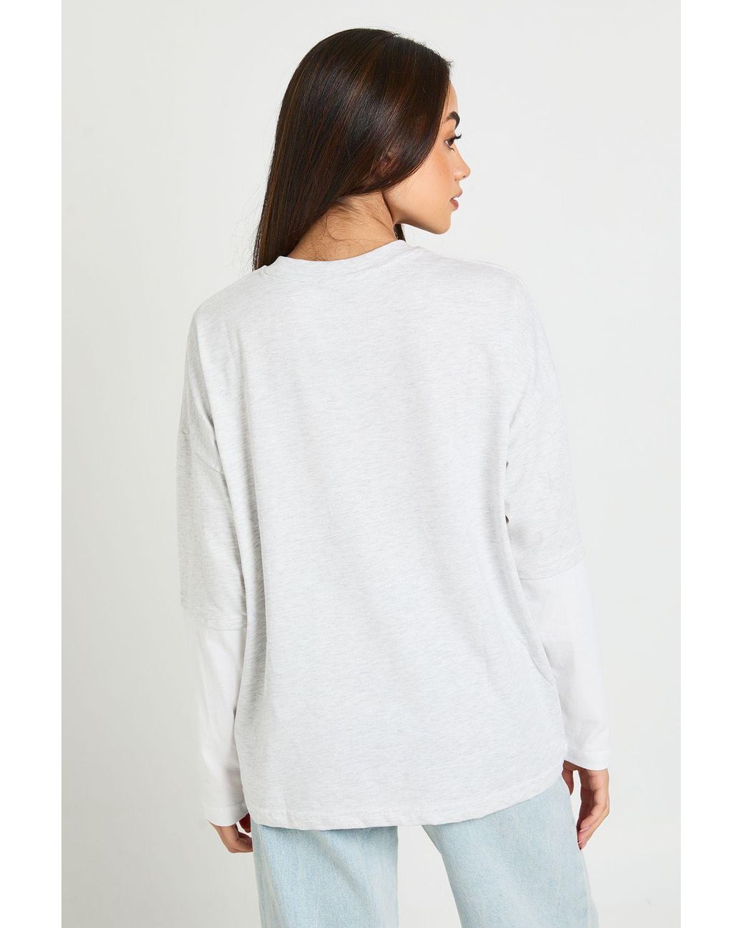 Boohoo White Contrast Sleeve Double Layer Oversized T-Shirt